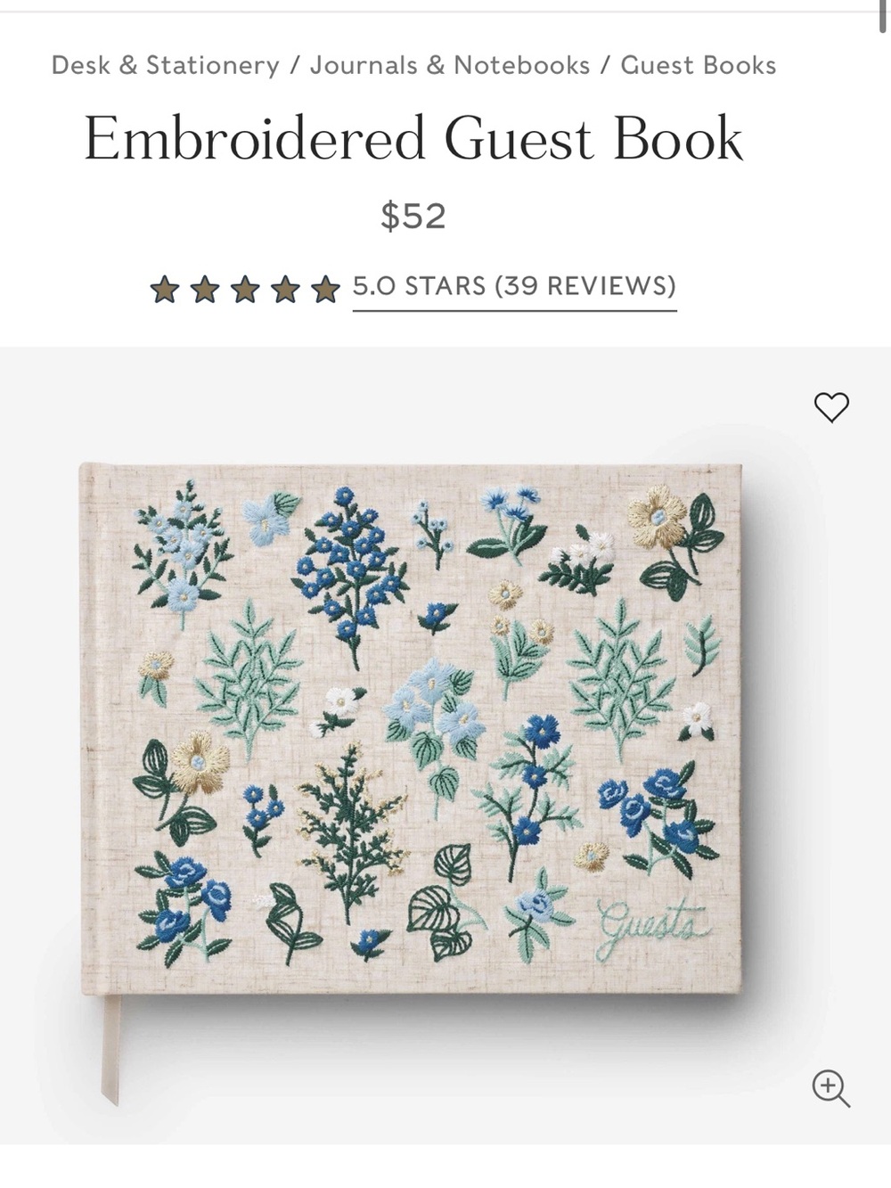 Rifle Paper Co. Embroidered Floral Wedding Guest Book Brand New in plastic still